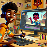 An artist working on a computer